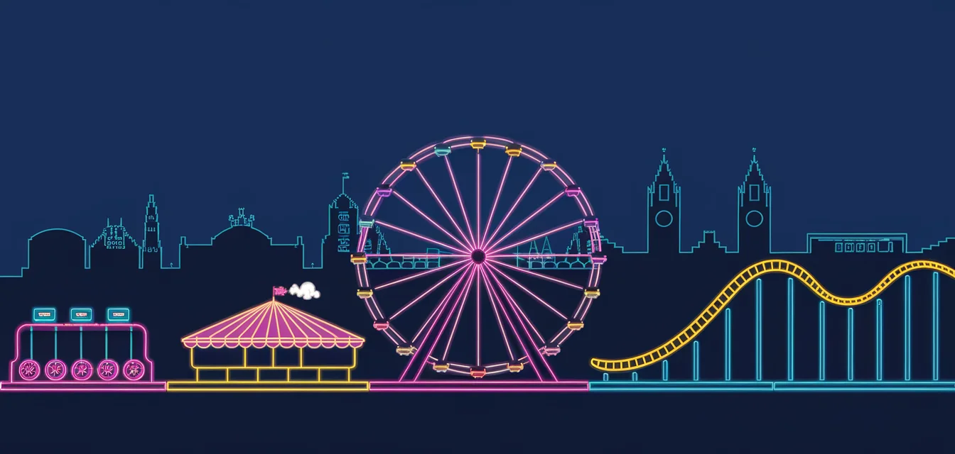 Hamburg Dom Skyline — Riesenrad, Karussell, Achterbahn in Neonlichtern